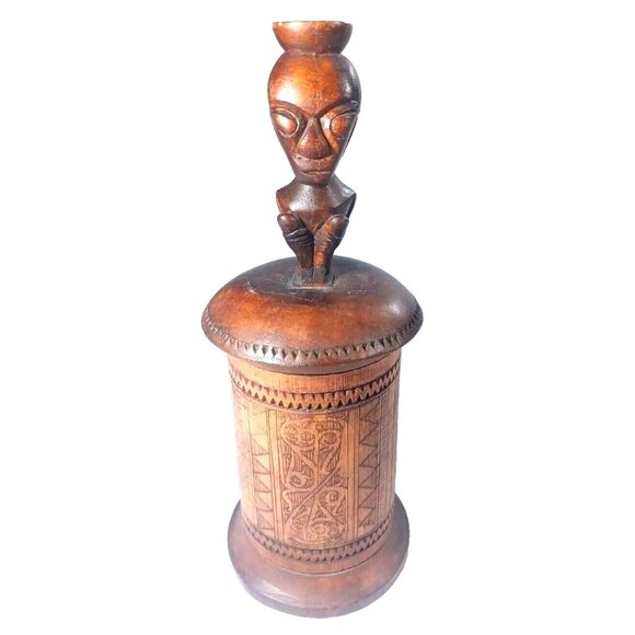 Vintage Indonesian Figural Batak Bamboo Medicine Container Jar With Cale… - Picture 1 of 16